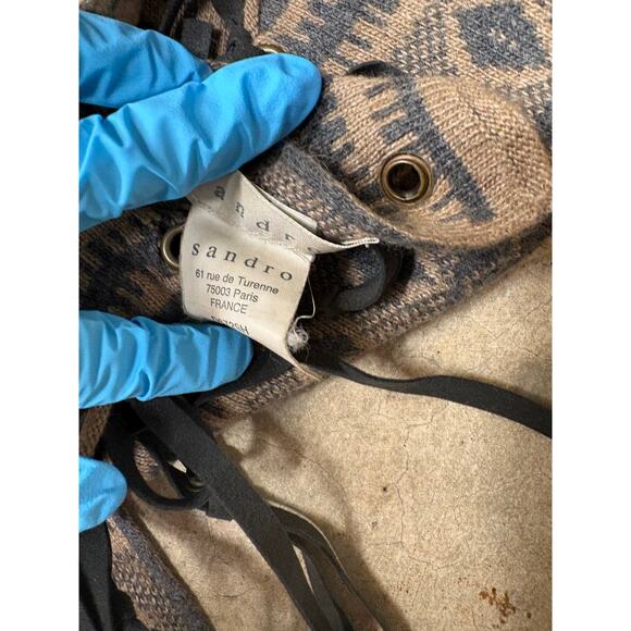 Sandro Paris Geometric Angora Wool-Blend Southwestern Inspo Fringe Scarf - Picture 4 of 11